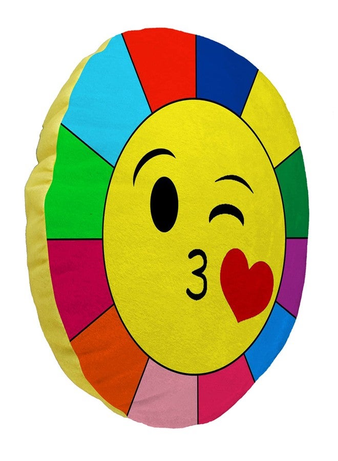 Ship Smart Round Shape Velvet Fabric Printed Soft Toy/Smiley/Emoji/Plush/Filled/Emoticons/Icons/Cool Cushions/Pillow, 14x14-inches (Multicolor) Design 22 - Image 4